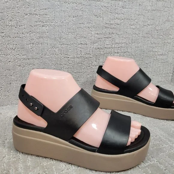 Crocs Brooklyn Womens Size US 7 Black Low Wedge Open Toe Strappy Sandal - Picture 9 of 11